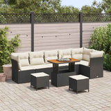 vidaXL Tuinbank Set 9 pcs Zwart Poly riet en gepoedercoat staal