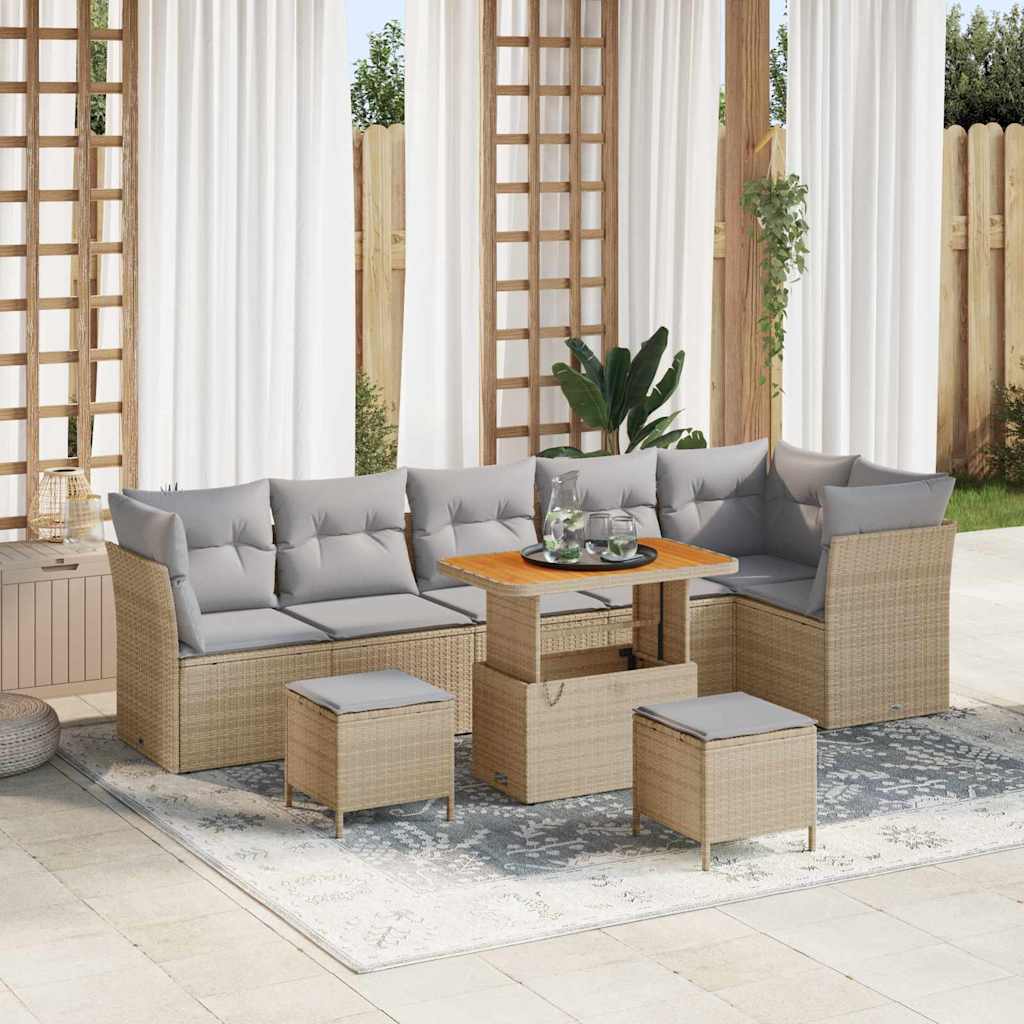 vidaXL Tuinbank Set 9 pcs Zwart Poly riet en gepoedercoat staal