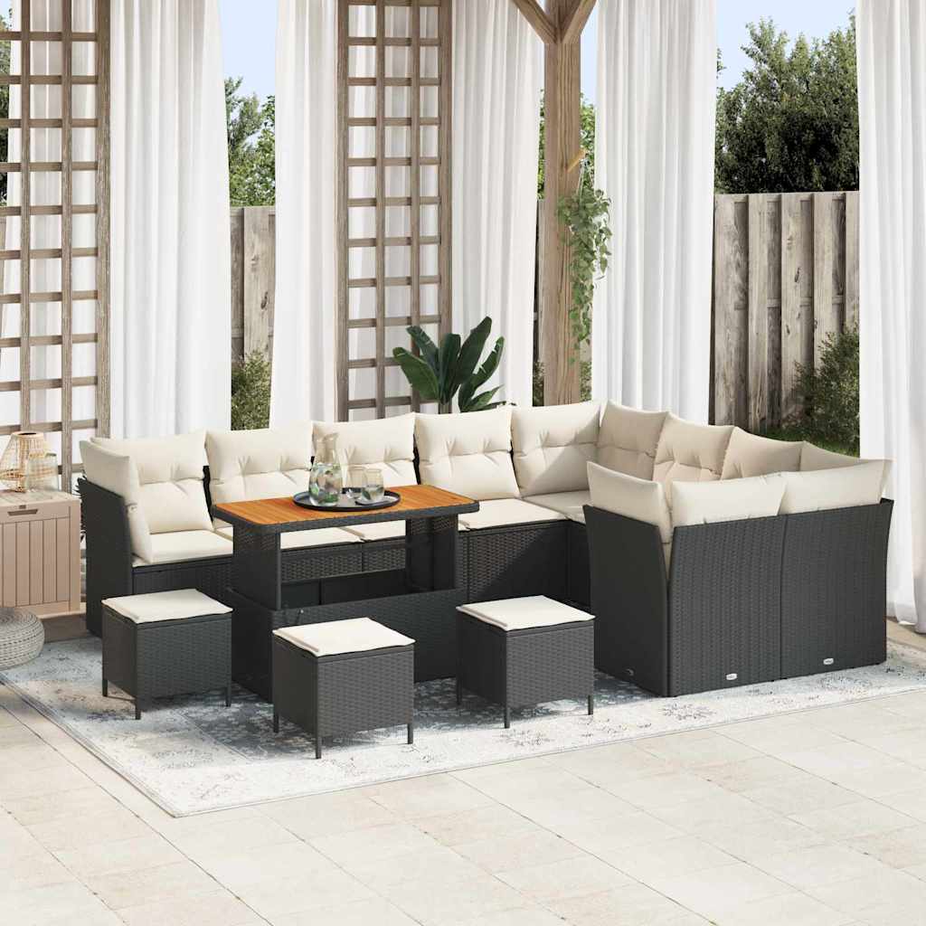 vidaXL Tuinbank Set 12 pcs Zwart Poly rattan en gepoedercoat staal