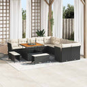 vidaXL Tuinbank Set met kussen 13 pcs Zwart poly rattan