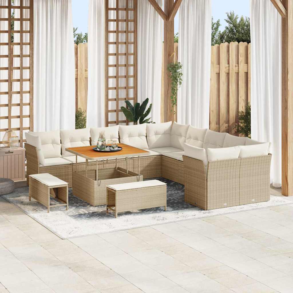 vidaXL Tuinbank Set met kussen 13 pcs Zwart poly rattan