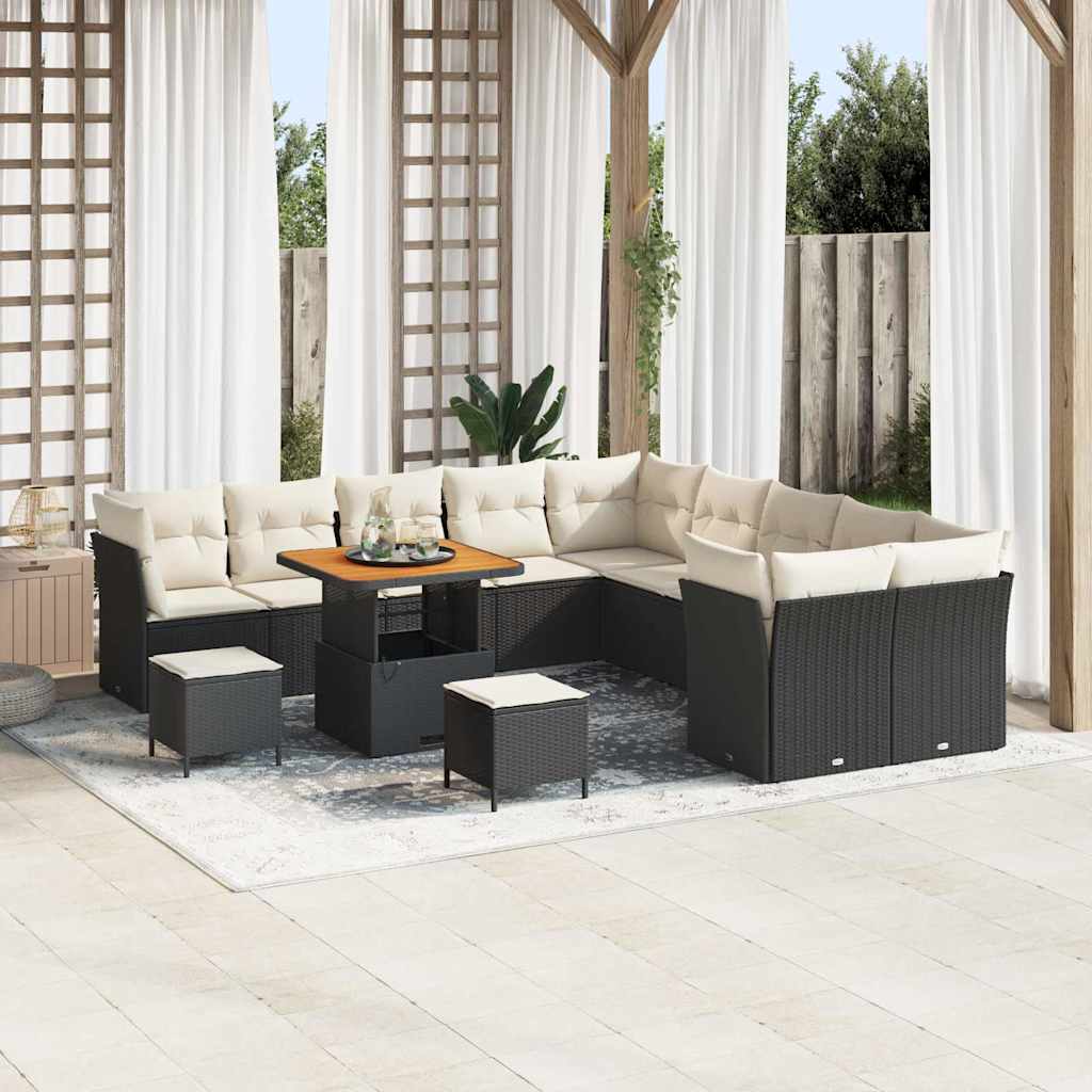 vidaXL Tuinbank Set met kussen 13 pcs Zwart poly rattan