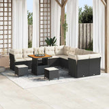 vidaXL Tuinbank Set met kussen 13 pcs Zwart poly rattan