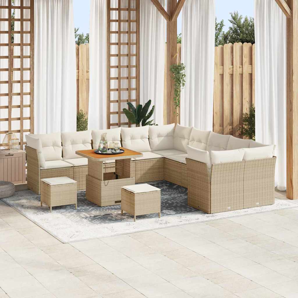 vidaXL Tuinbank Set met kussen 13 pcs Zwart poly rattan