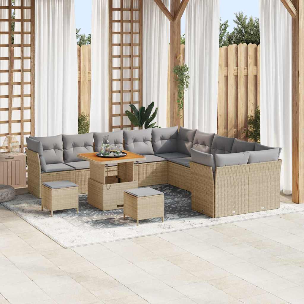 vidaXL Tuinbank Set met kussen 13 pcs Zwart poly rattan