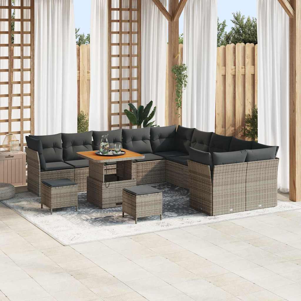 vidaXL Tuinbank Set met kussen 13 pcs Zwart poly rattan