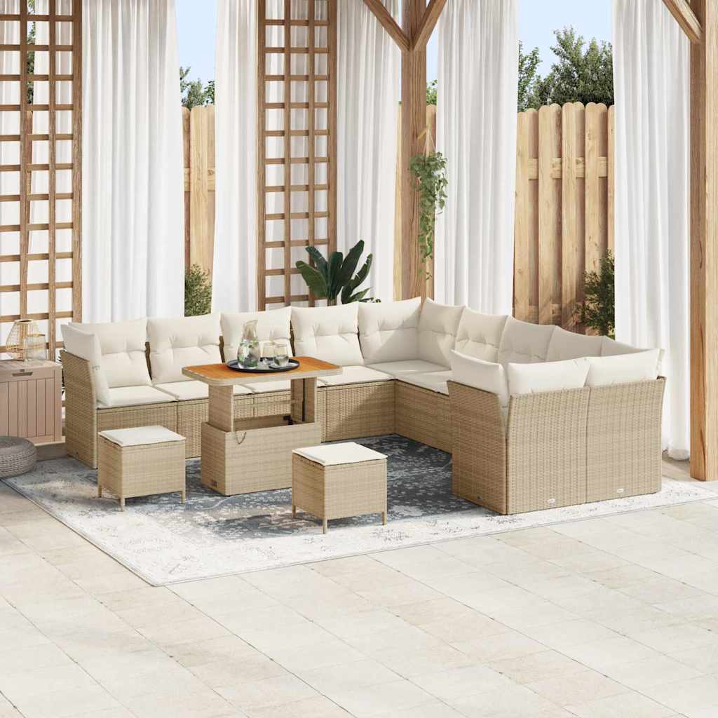 vidaXL Tuinbank Set met kussen 13 pcs Zwart poly rattan
