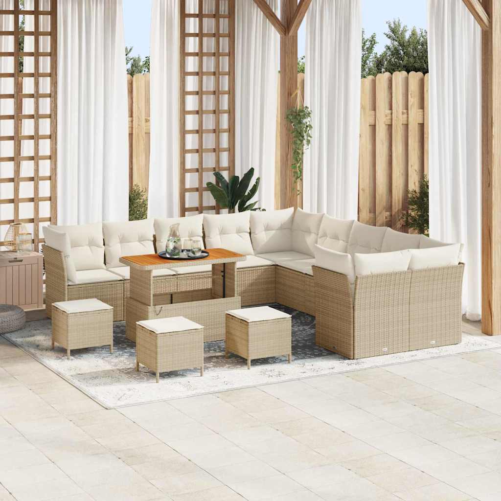 vidaXL Tuinbank Set met kussen 13 pcs Zwart poly rattan