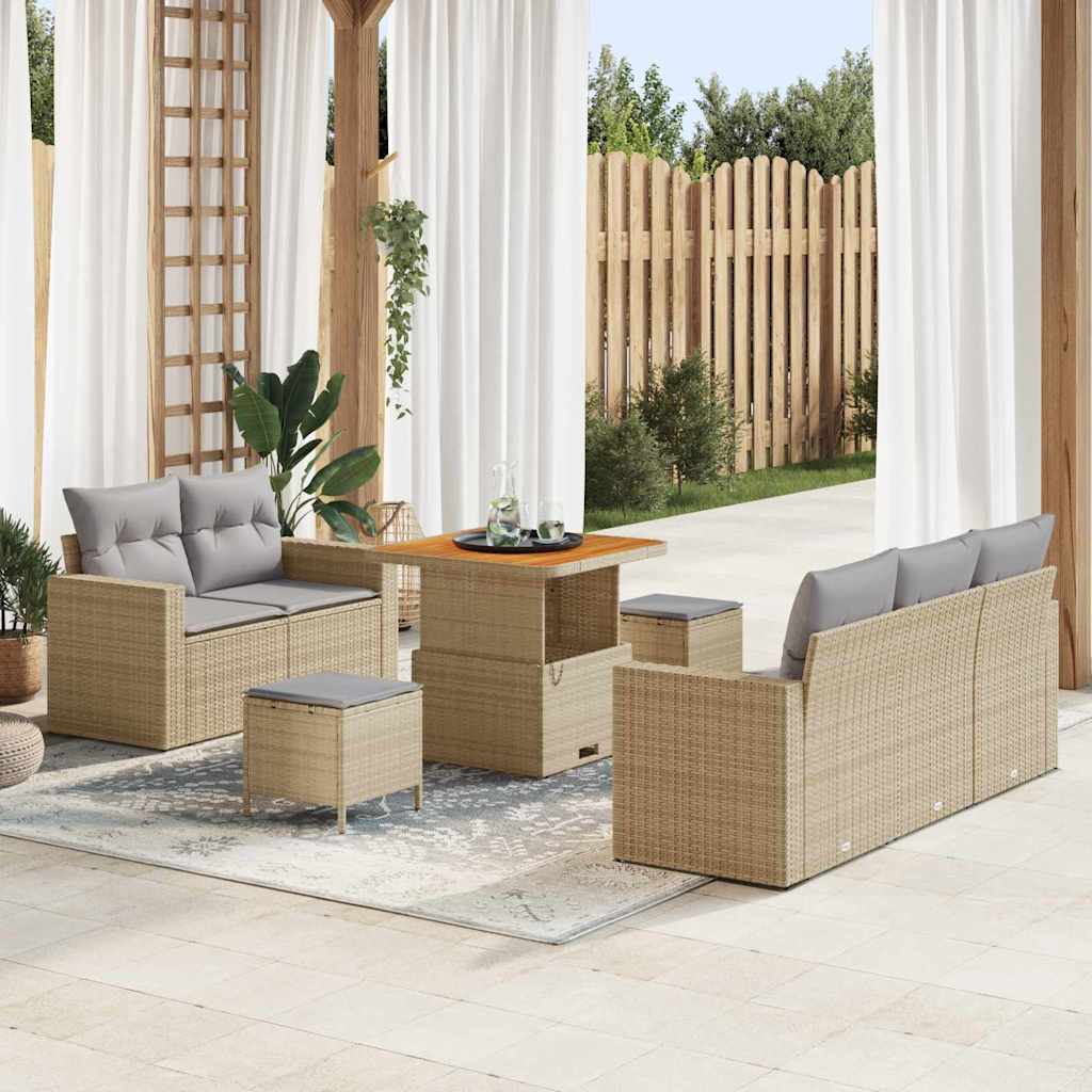 vidaXL Tuinbank Set met kussen 8 pcs Zwart poly rattan