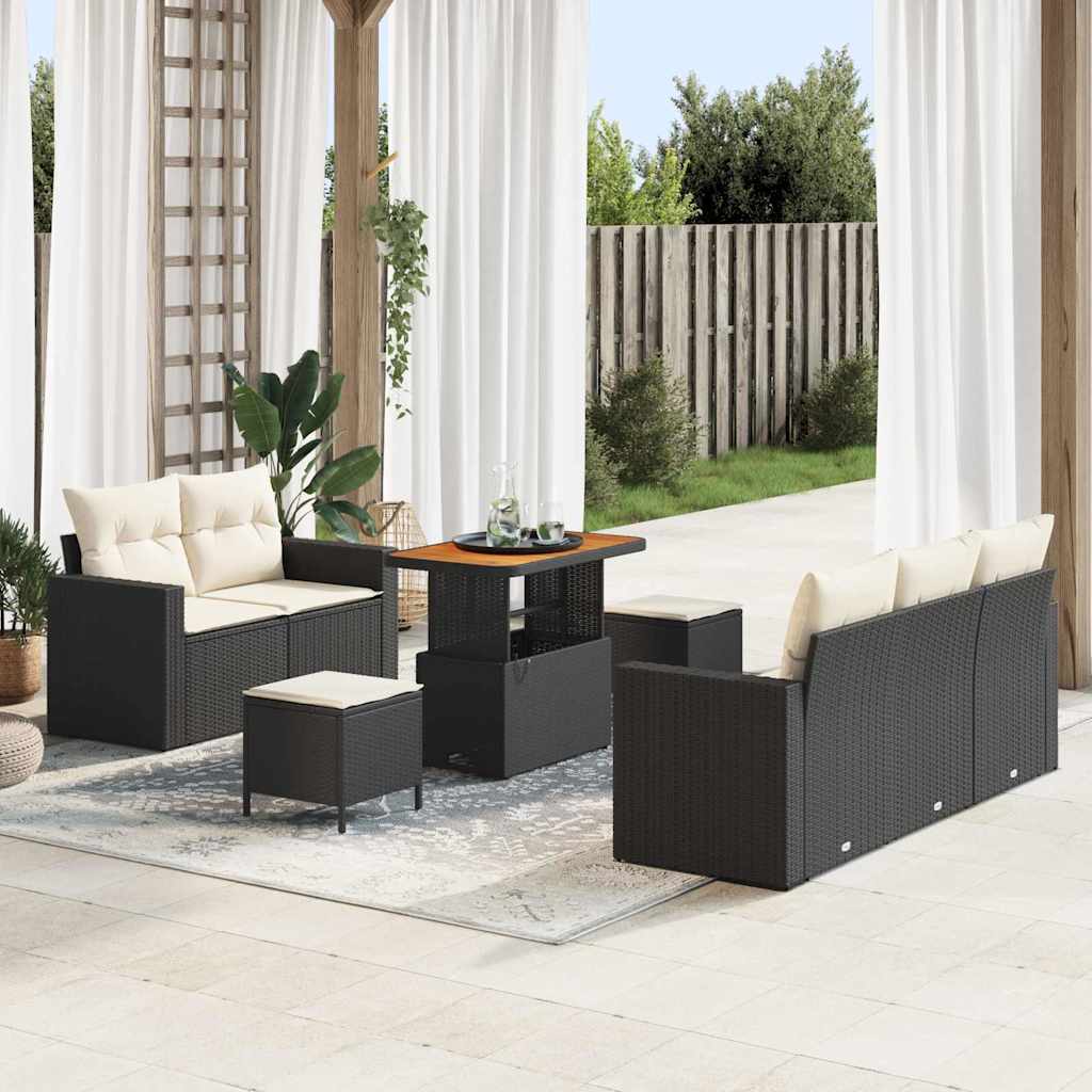 vidaXL Tuinbank Set met kussen 8 pcs Zwart poly rattan