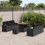 vidaXL Tuinbank Set 9 pcs Zwart Poly rattan en gepoedercoat staal