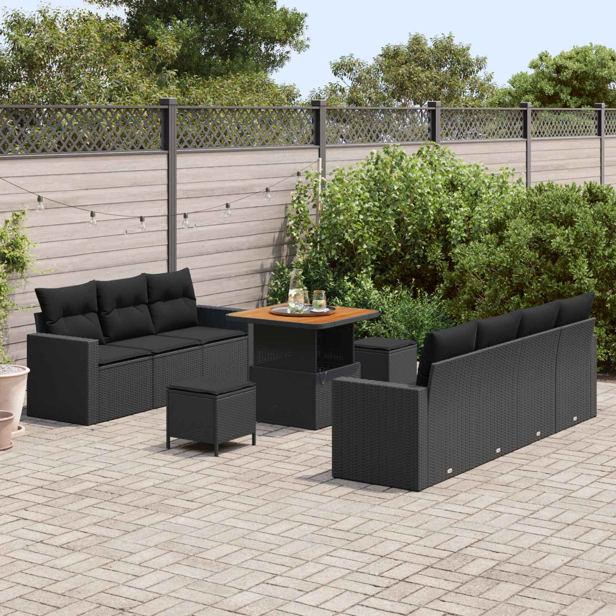 vidaXL Tuinbank Set 10 pcs Zwart Poly rattan en gepoedercoat staal