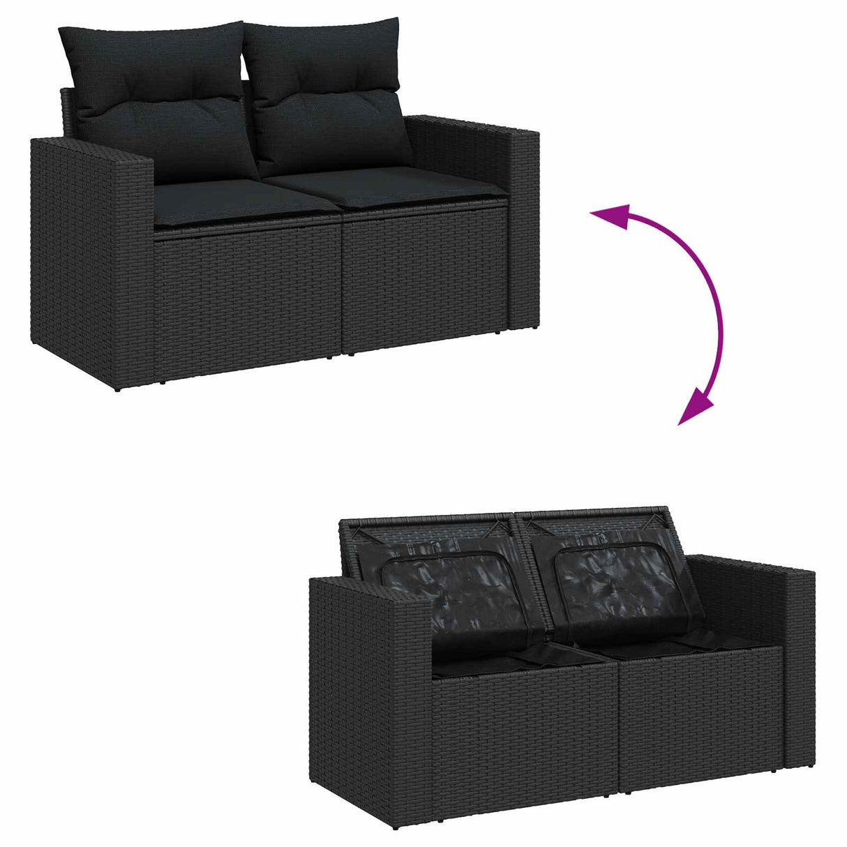 vidaXL Tuinbank Set met kussen 12 pcs Zwart poly rattan