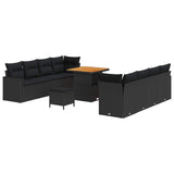 vidaXL Tuinbank Set met kussen 12 pcs Zwart poly rattan