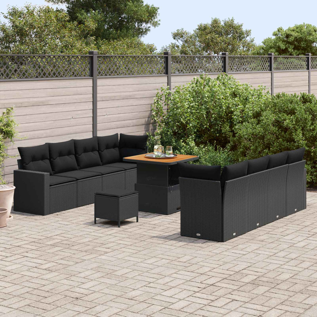 vidaXL Tuinbank Set met kussen 12 pcs Zwart poly rattan