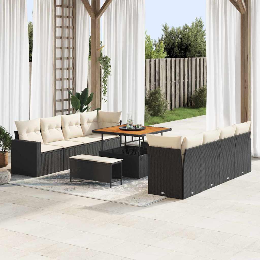 vidaXL Tuinbank Set met kussen 12 pcs Zwart poly rattan