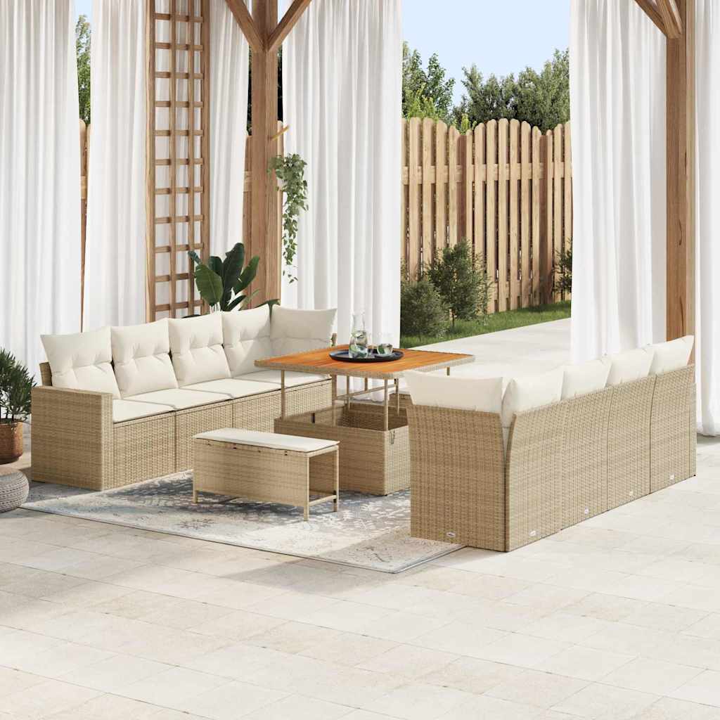 vidaXL Tuinbank Set met kussen 12 pcs Zwart poly rattan