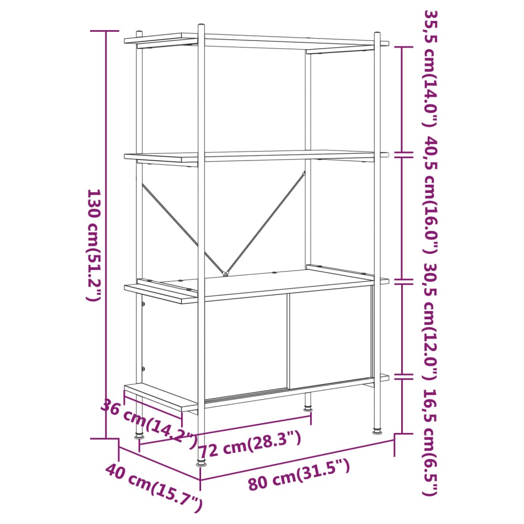 vidaXL Opbergrek 3-laags met kast 80x40x92 cm staal en bewerkt hout