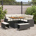 vidaXL Tuinbank Set met kussen 9 pcs Zwart poly rattan