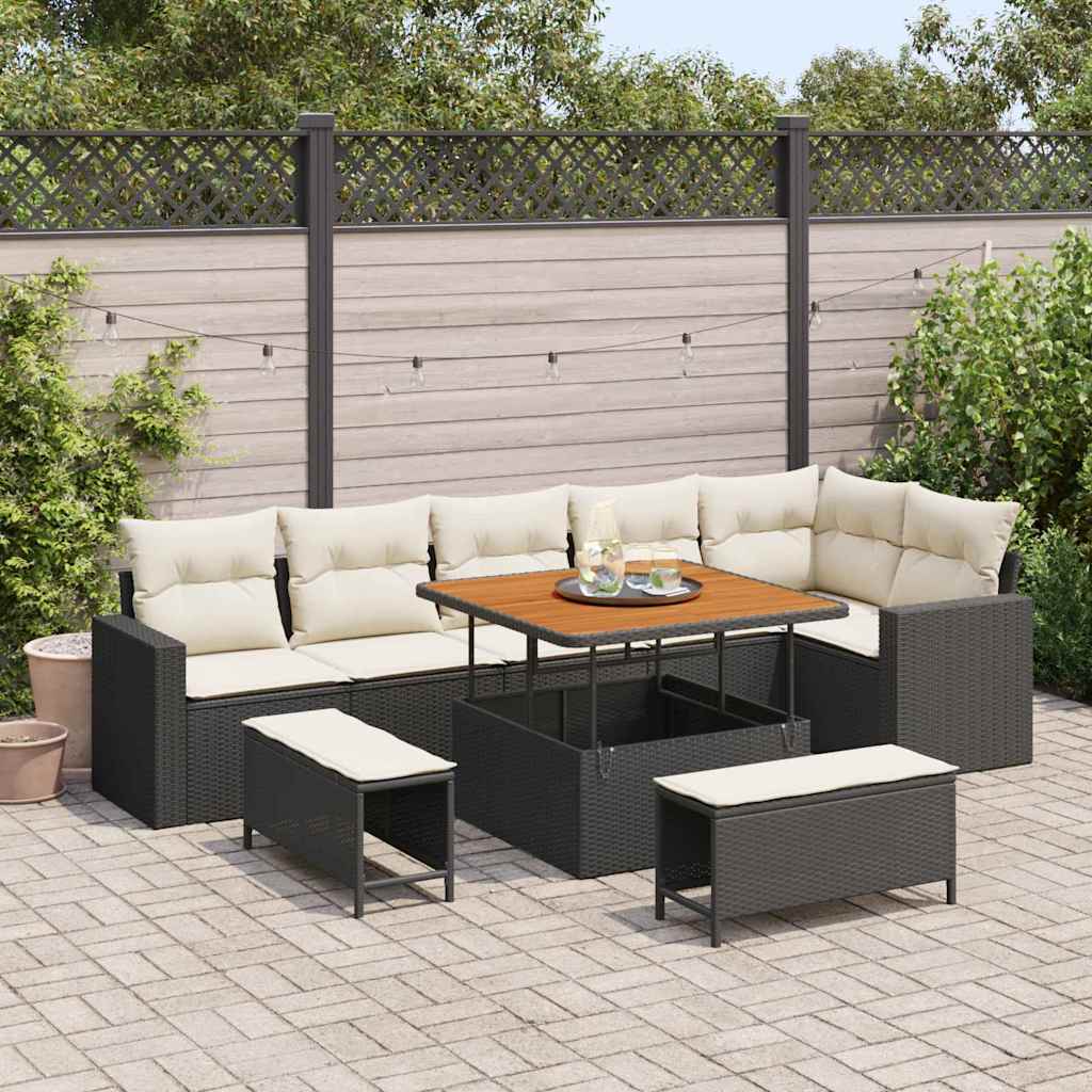 vidaXL Garden Sofa Set with cushions 11 pcs Black poly rattan