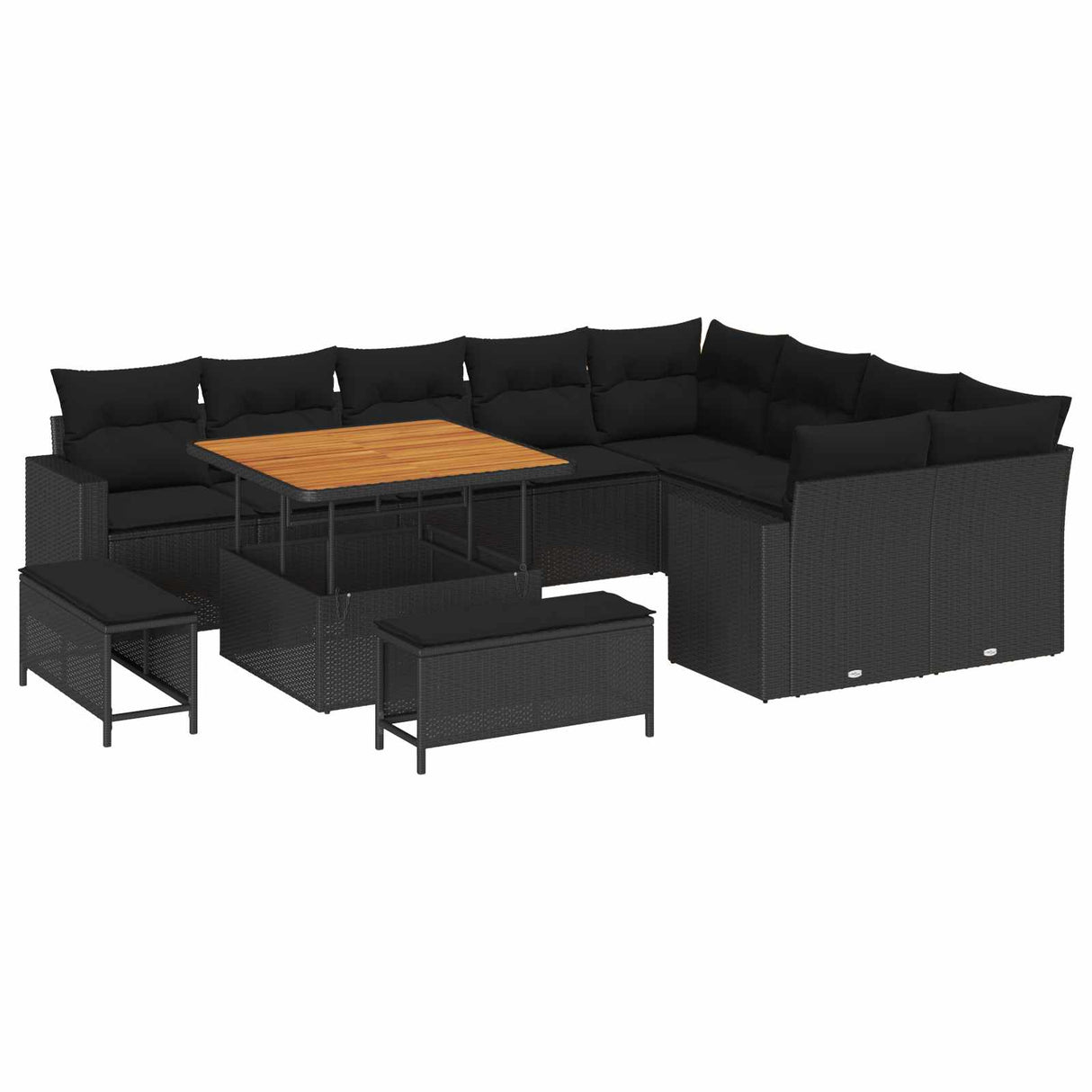 vidaXL Tuinbank Set met kussen 13 pcs Zwart poly rattan