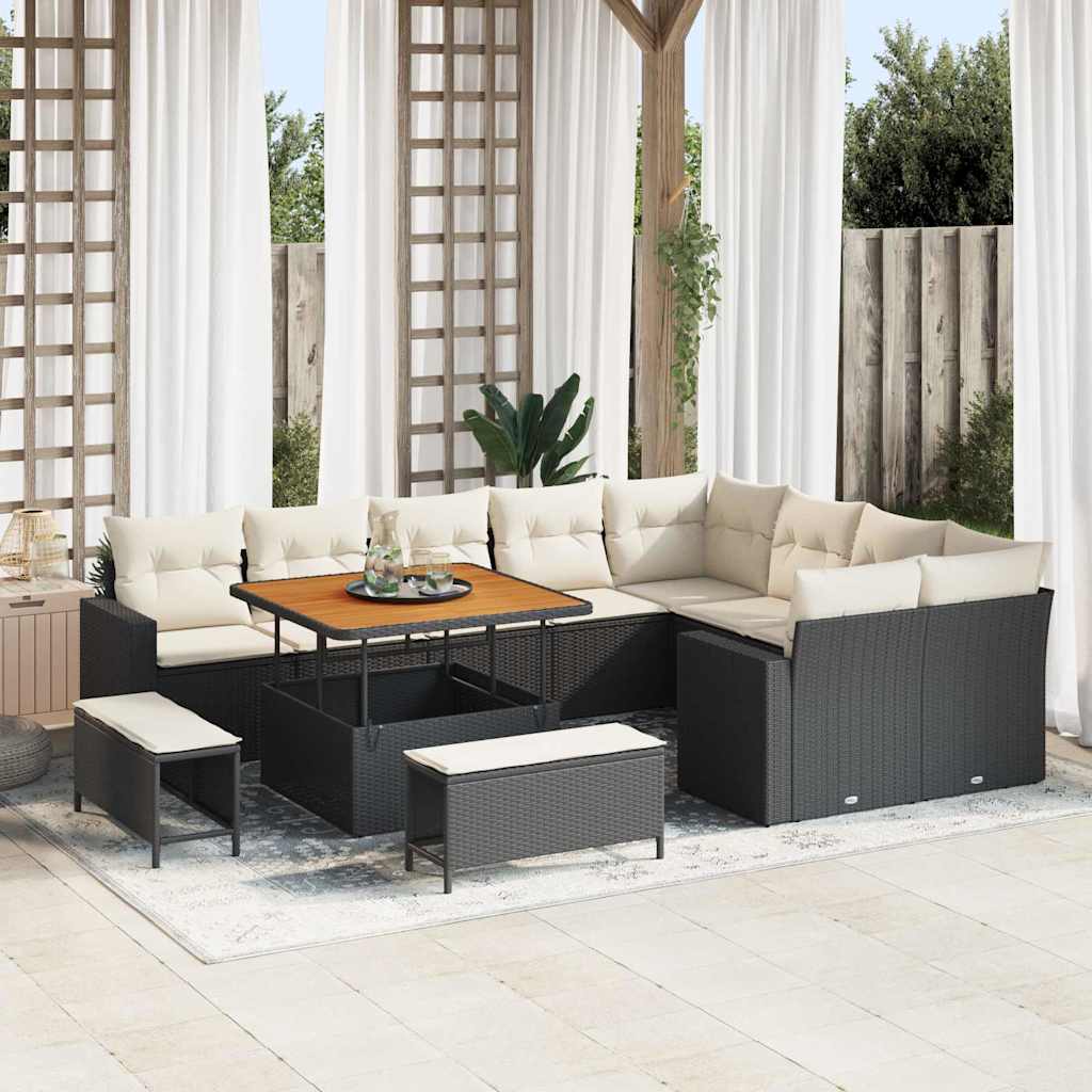 vidaXL Tuinbank Set met kussen 13 pcs Zwart poly rattan