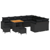 vidaXL Tuinbank Set met kussen 13 pcs Zwart poly rattan