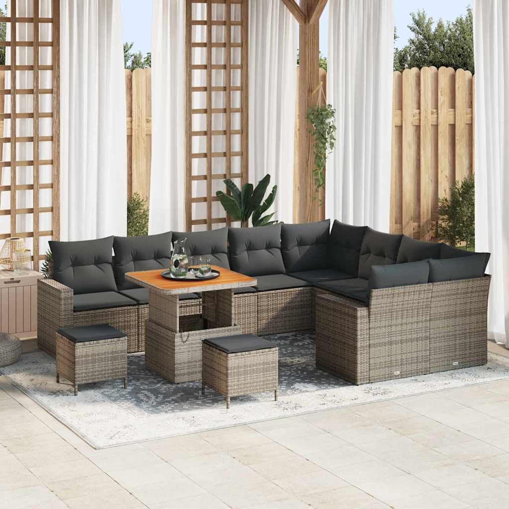 vidaXL Tuinbank Set met kussen 13 pcs Zwart poly rattan