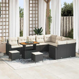 vidaXL Tuinbank Set met kussen 13 pcs Zwart poly rattan