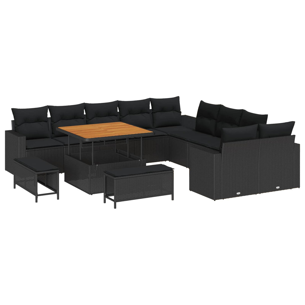 vidaXL Tuinbank Set met kussen 17 pcs Zwart poly rattan