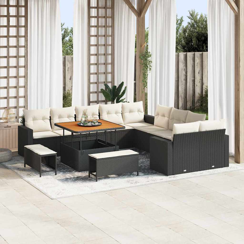 vidaXL Tuinbank Set met kussen 17 pcs Zwart poly rattan