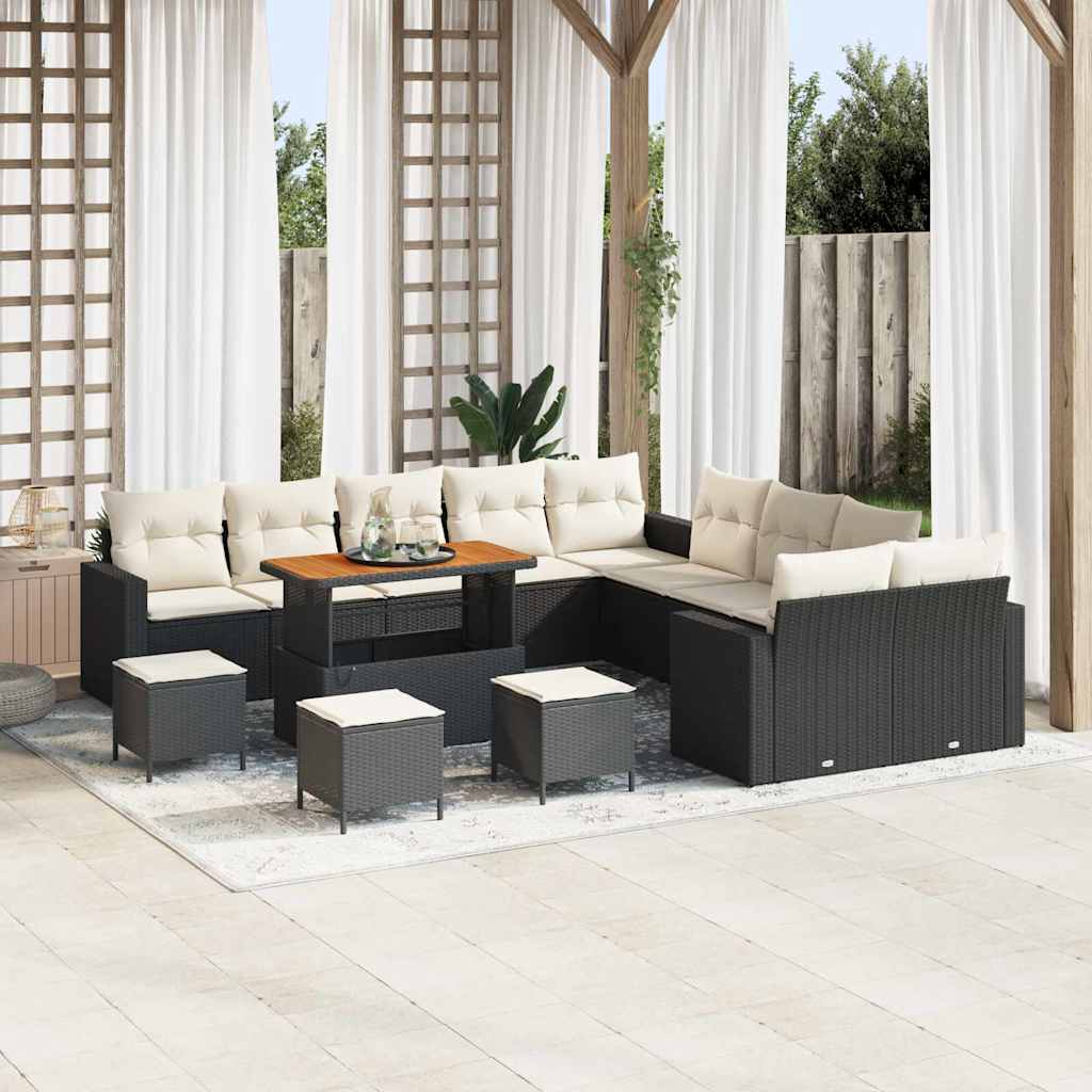 vidaXL Tuinbank Set met kussen 17 pcs Zwart poly rattan