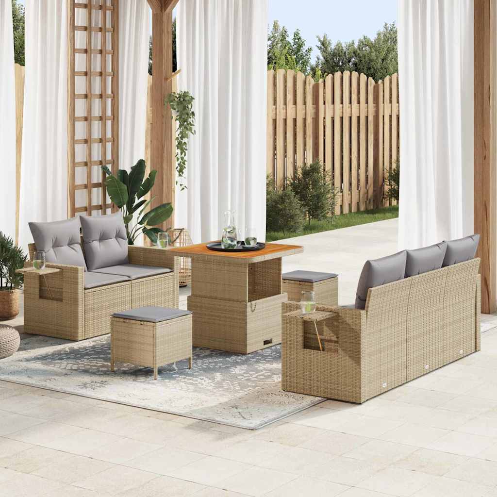 vidaXL Tuinbank Set met kussen 10 pcs Zwart poly rattan