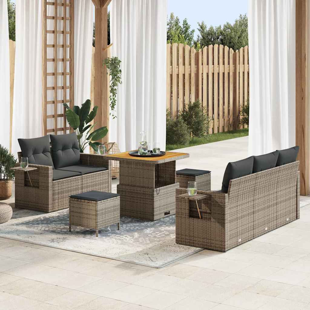 vidaXL Tuinbank Set met kussen 10 pcs Zwart poly rattan
