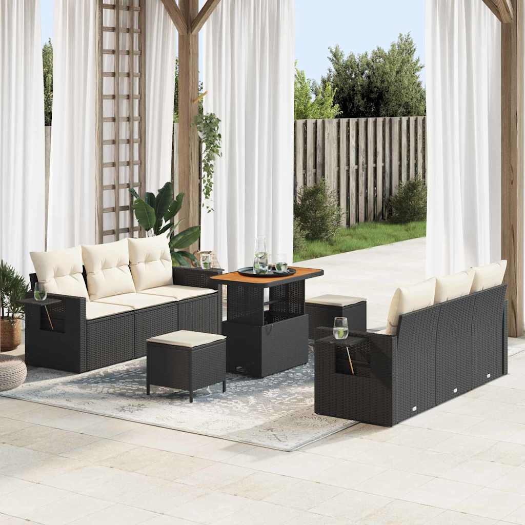 vidaXL Tuinbank Set 9 pcs Zwart Poly rattan en gepoedercoat staal
