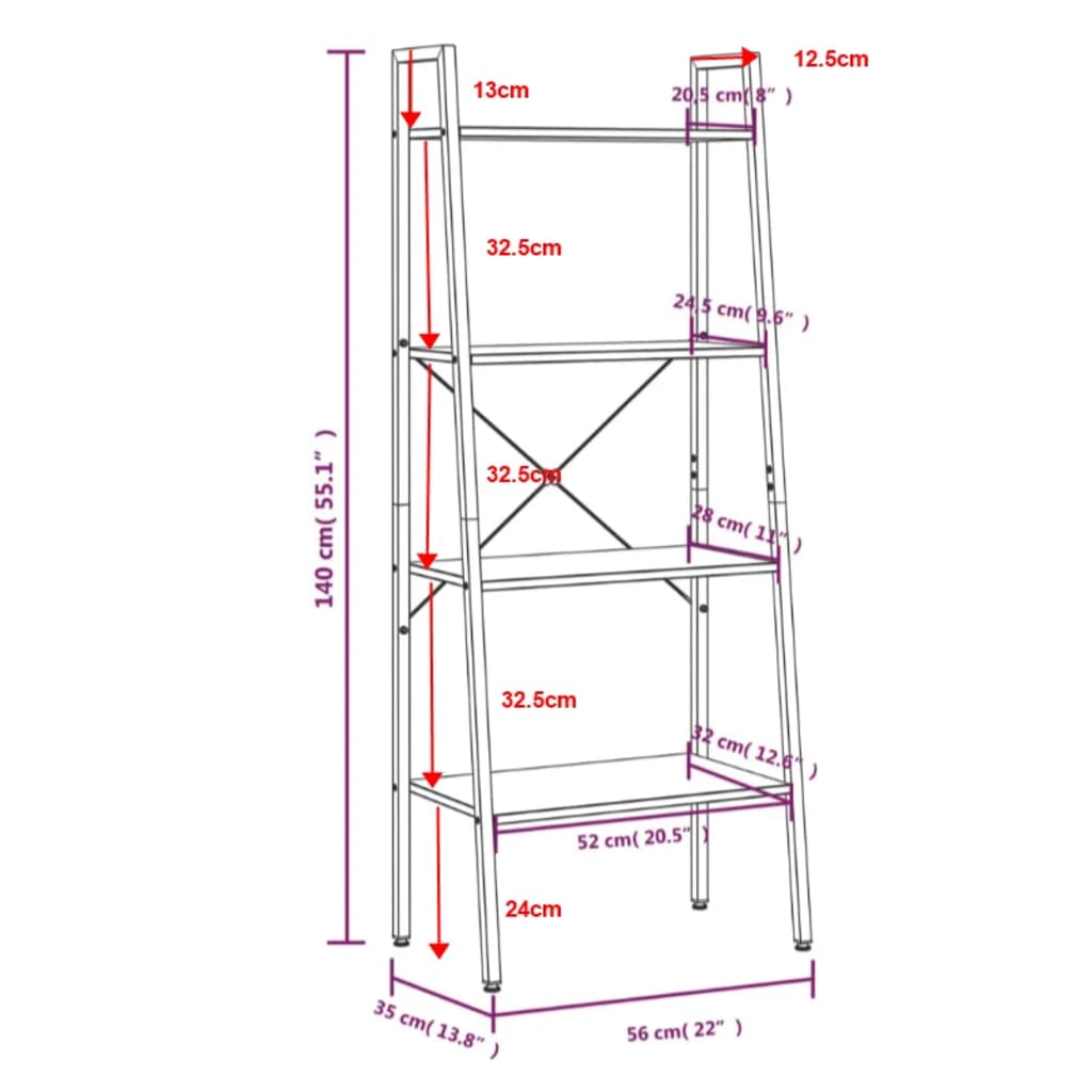vidaXL Opbergmeubel met 3 lagen 56x35x108 cm lichtbruin en zwart