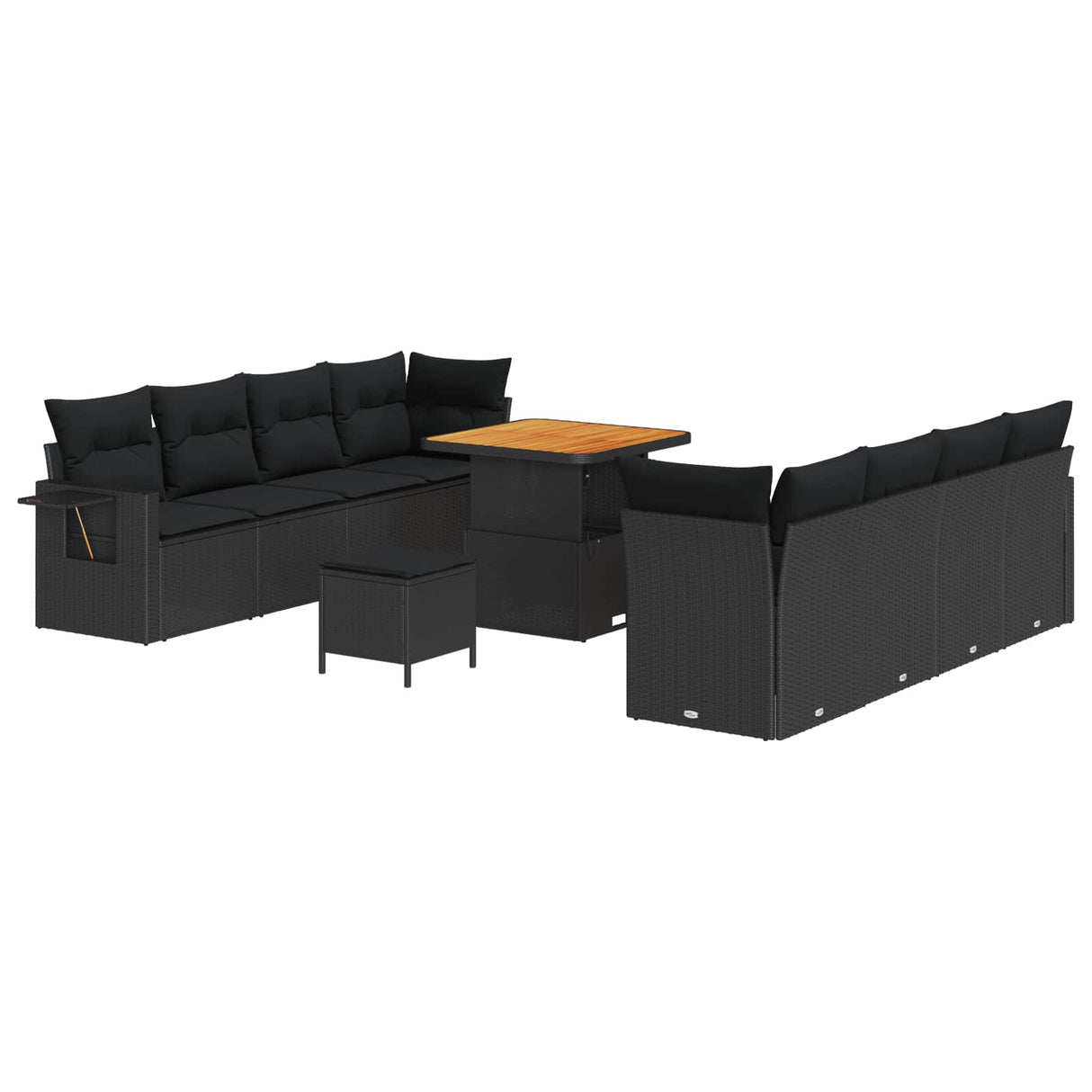 vidaXL Tuinbank Set met kussen 11 pcs Zwart poly rattan