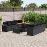 vidaXL Tuinbank Set met kussen 11 pcs Zwart poly rattan