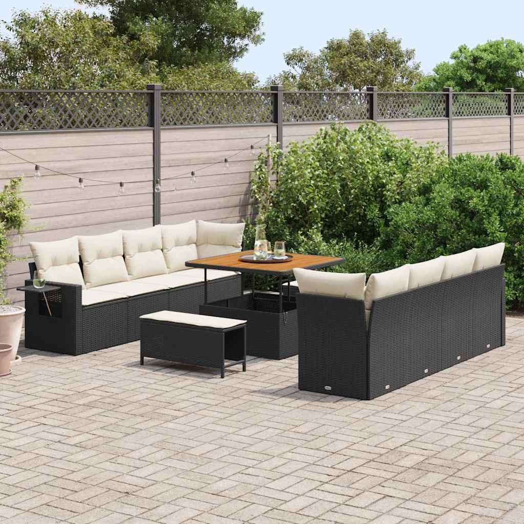 vidaXL Tuinbank Set met kussen 11 pcs Zwart poly rattan