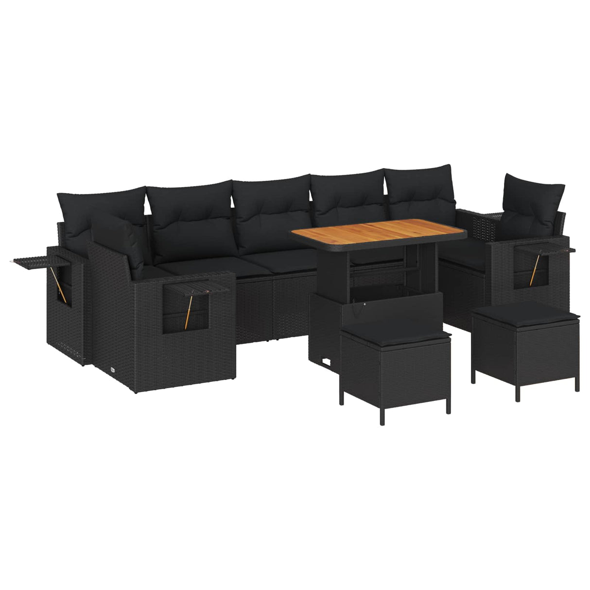 vidaXL Garden Bench Set with Cushion Black Poly Rattan