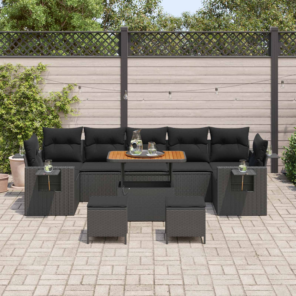 vidaXL Garden Bench Set with Cushion Black Poly Rattan