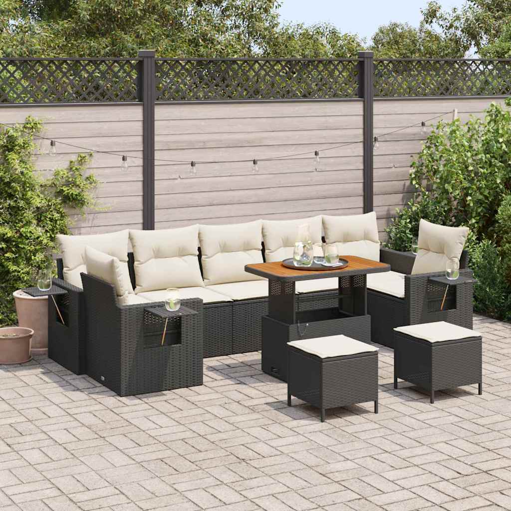 vidaXL Garden Bench Set with Cushion Black Poly Rattan