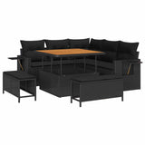 vidaXL Tuinbank Set met kussen 9 pcs Zwart poly rattan