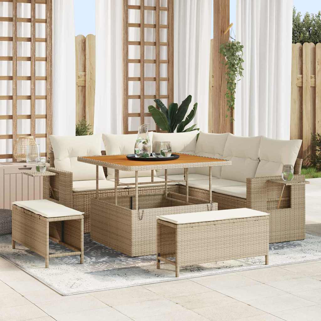 vidaXL Tuinbank Set met kussen 9 pcs Zwart poly rattan