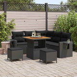 vidaXL Tuinbank Set met kussen 9 pcs Zwart poly rattan
