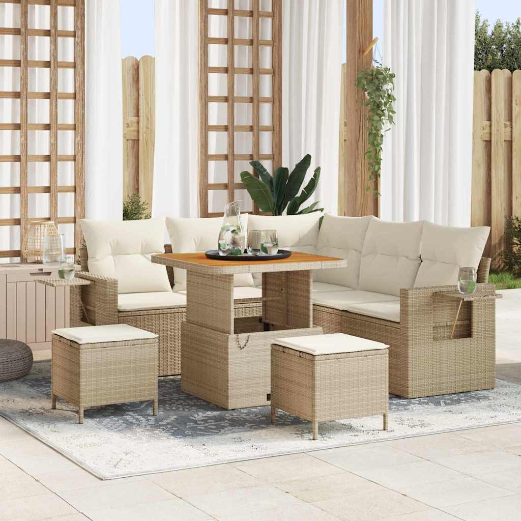 vidaXL Tuinbank Set met kussen 9 pcs Zwart poly rattan