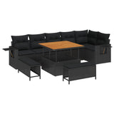 vidaXL Tuinbank Set met kussen 11 pcs Zwart poly rattan