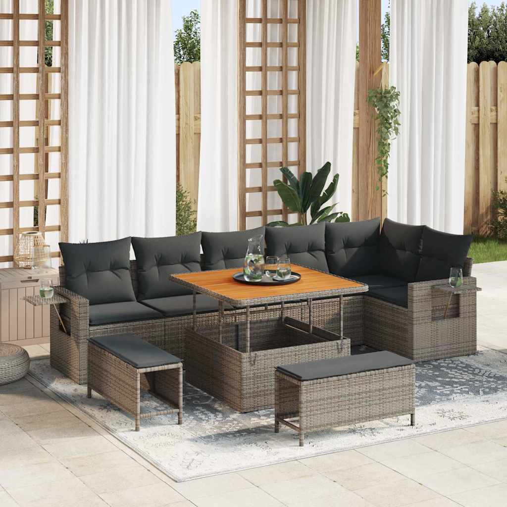 vidaXL Tuinbank Set met kussen 11 pcs Zwart poly rattan