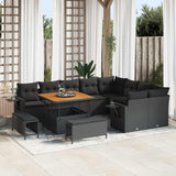 vidaXL Tuinbank Set met kussen 13 pcs Zwart poly rattan