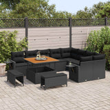 vidaXL Tuinbank Set met kussen 13 pcs Zwart poly rattan
